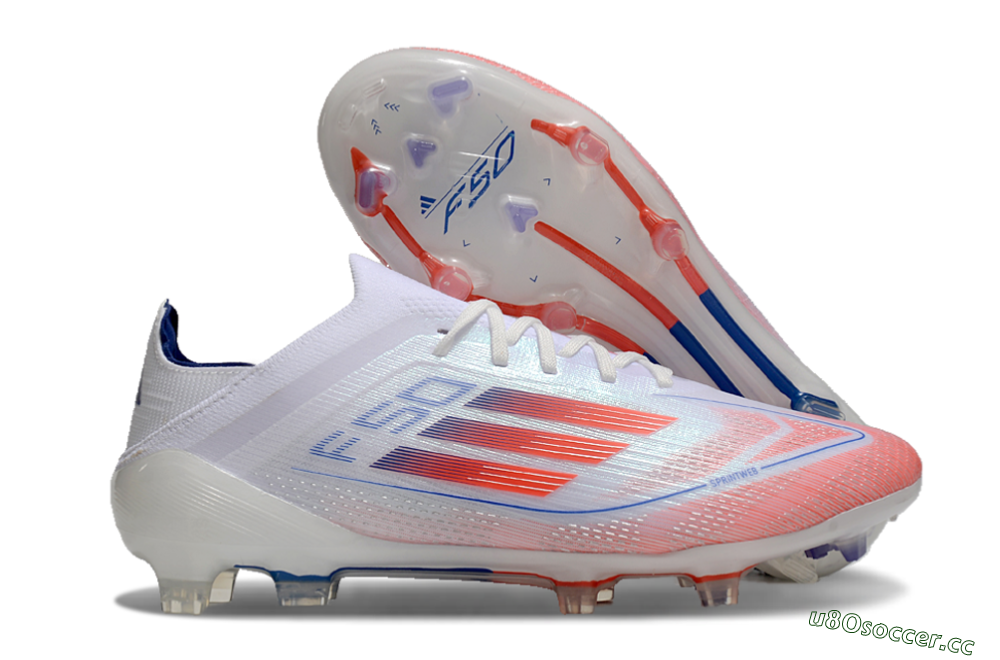 Men's Adidas F50 Elite FG Firm Ground Low-Tops Football Boots - White/Red/Blue 2