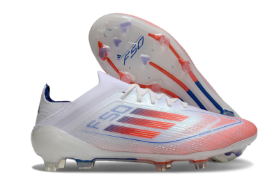 Men's Adidas F50 Elite FG Firm Ground Low-Tops Football Boots - White/Red/Blue