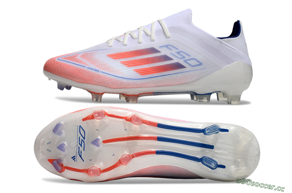 Men's Adidas F50 Elite FG Firm Ground Low-Tops Football Boots - White/Red/Blue 1