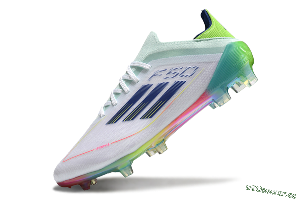 Men's Adidas F50 Elite FG Firm Ground Low-Tops Football Boots - White/Blue/Yellow/Gold 5
