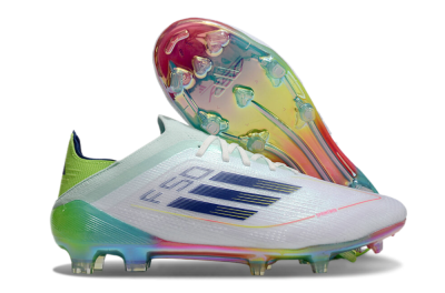 Men's Adidas F50 Elite FG Firm Ground Low-Tops Football Boots - White/Blue/Yellow/Gold