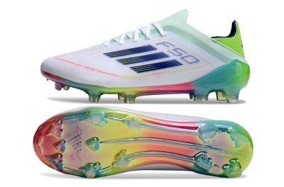 Men's Adidas F50 Elite FG Firm Ground Low-Tops Football Boots - White/Blue/Yellow/Gold