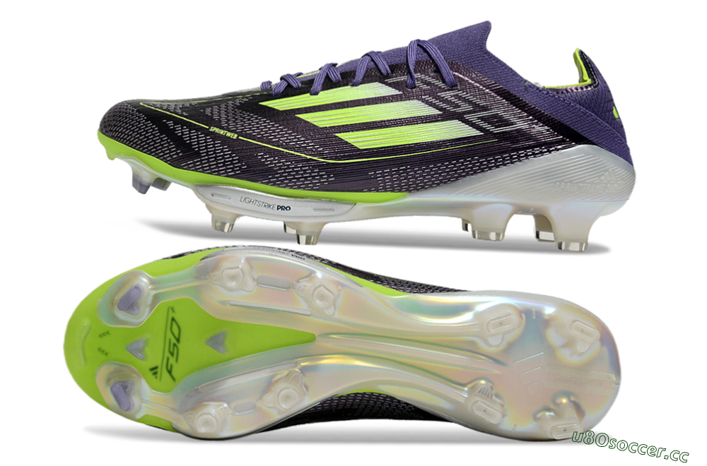 Unisex Adidas F50+ Lightstrike Elite FG Firm Ground Low-Tops Football Boots - Purple/Yellow/Silver 1