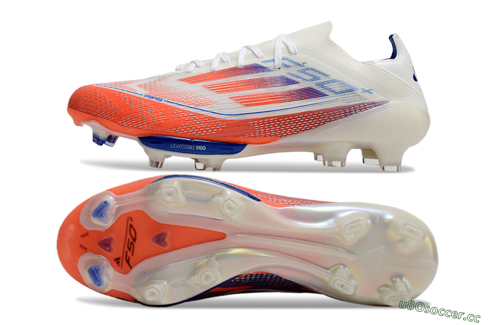 Men's Adidas F50+ Lightstrike Pro FG Firm Ground Low-Tops Football Boots - White/Red/Blue 1
