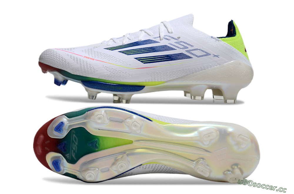 Men's Adidas F50+ Lightstrike Pro FG Firm Ground Low-Tops Football Boots - White/Blue/Yellow 1