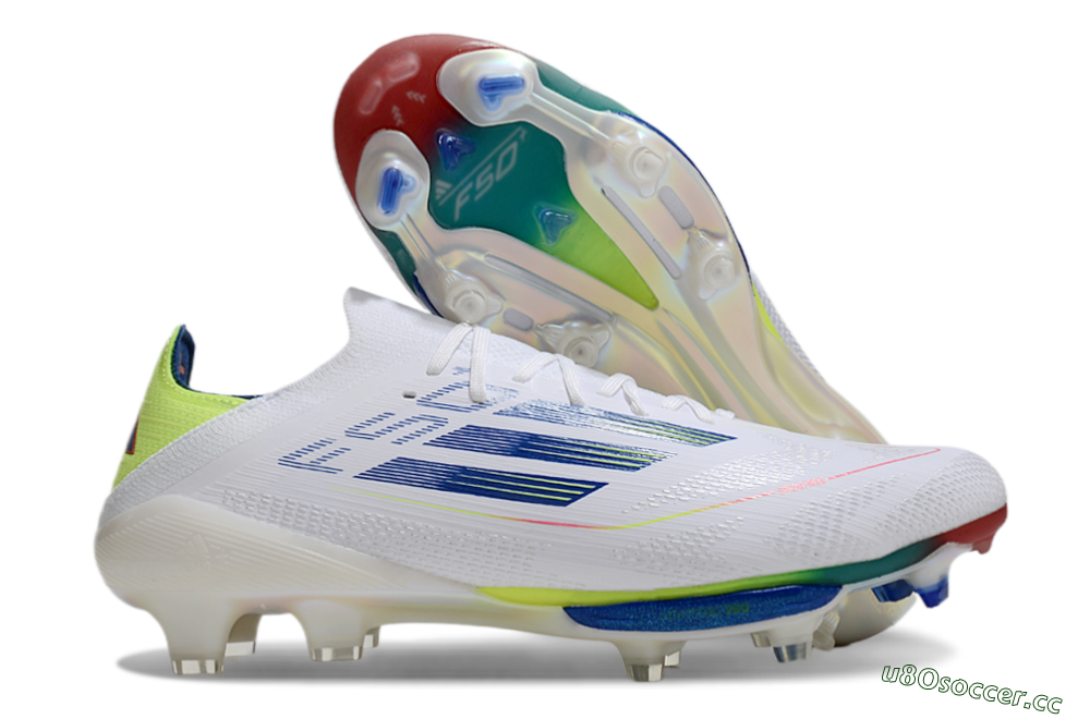 Men's Adidas F50+ Lightstrike Pro FG Firm Ground Low-Tops Football Boots - White/Blue/Yellow 2