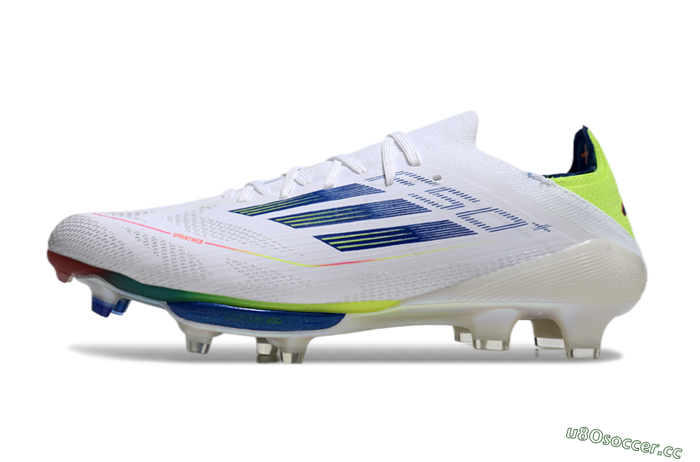 Men's Adidas F50+ Lightstrike Pro FG Firm Ground Low-Tops Football Boots - White/Blue/Yellow 0