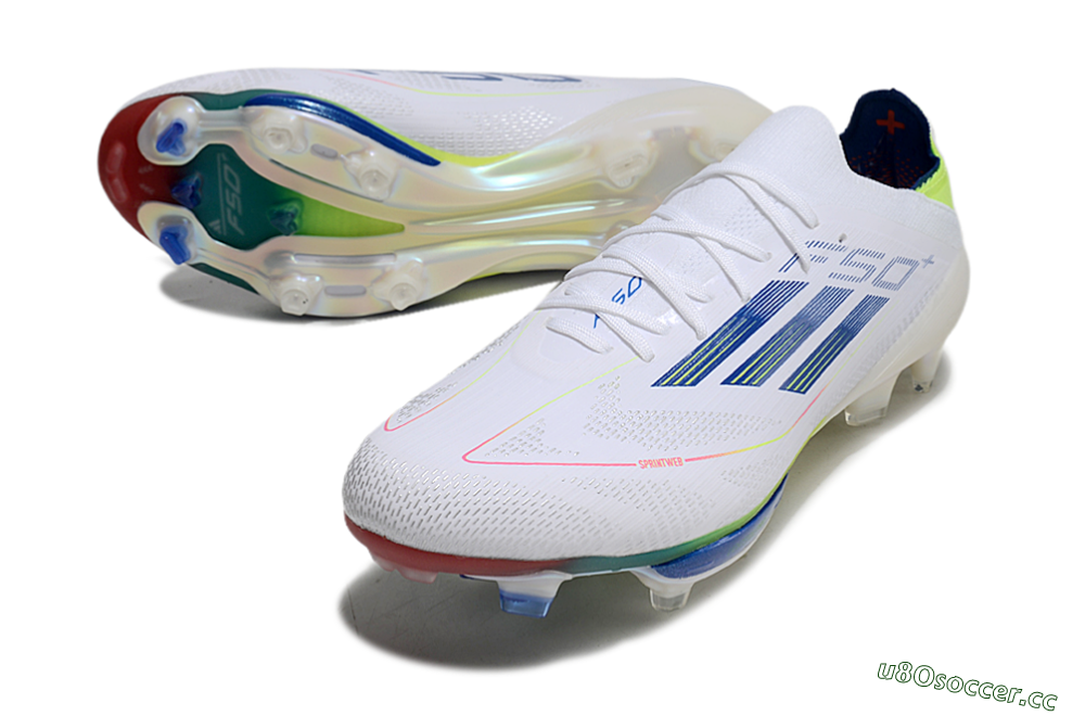 Men's Adidas F50+ Lightstrike Pro FG Firm Ground Low-Tops Football Boots - White/Blue/Yellow 3