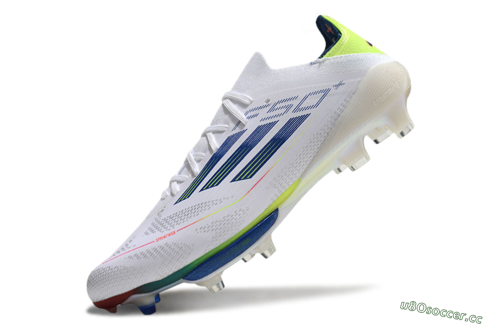 Men's Adidas F50+ Lightstrike Pro FG Firm Ground Low-Tops Football Boots - White/Blue/Yellow 6