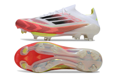 Unisex Adidas F50+ Lightstrike Pro FG Firm Ground Low-Tops Football Boots - White/Red/Pink/Black/Yellow