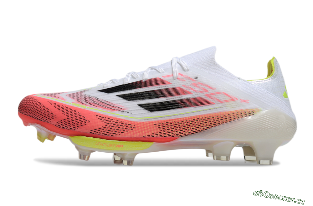 Unisex Adidas F50+ Lightstrike Pro FG Firm Ground Low-Tops Football Boots - White/Red/Pink/Black/Yellow 0