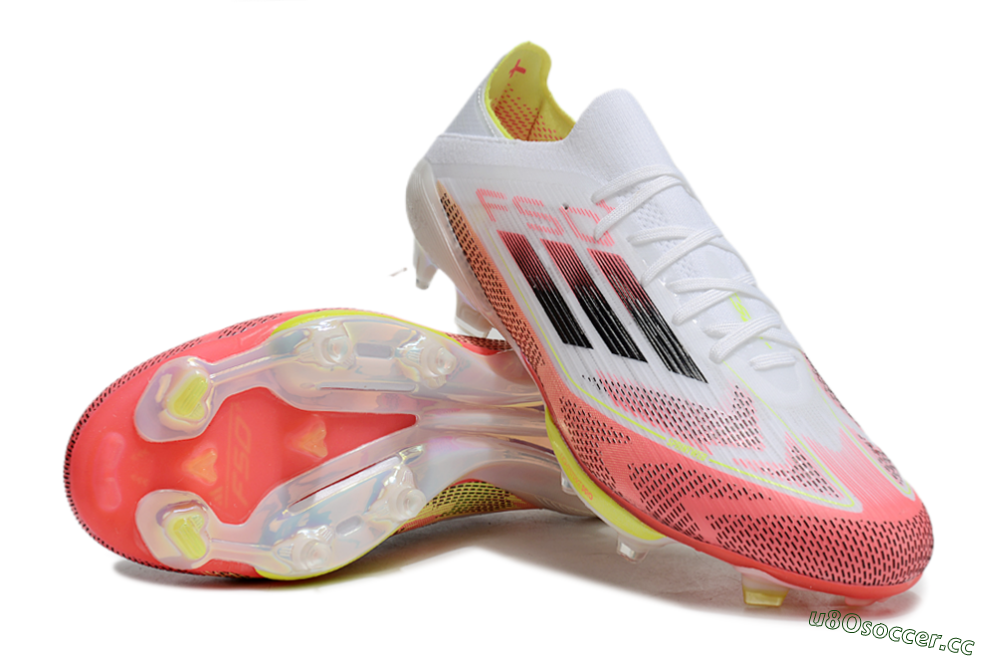 Unisex Adidas F50+ Lightstrike Pro FG Firm Ground Low-Tops Football Boots - White/Red/Pink/Black/Yellow 4