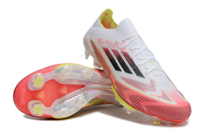 Unisex Adidas F50+ Lightstrike Pro FG Firm Ground Low-Tops Football Boots - White/Red/Pink/Black/Yellow