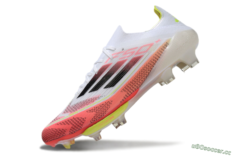 Unisex Adidas F50+ Lightstrike Pro FG Firm Ground Low-Tops Football Boots - White/Red/Pink/Black/Yellow 6