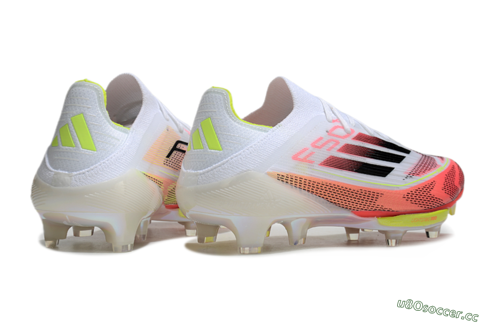 Unisex Adidas F50+ Lightstrike Pro FG Firm Ground Low-Tops Football Boots - White/Red/Pink/Black/Yellow 7