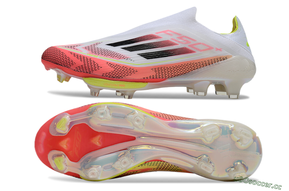 Men's Adidas F50+ Lightstrike Pro Laceless FG Firm Ground Low-Tops Football Boots - White/Red/Yellow/Black 1