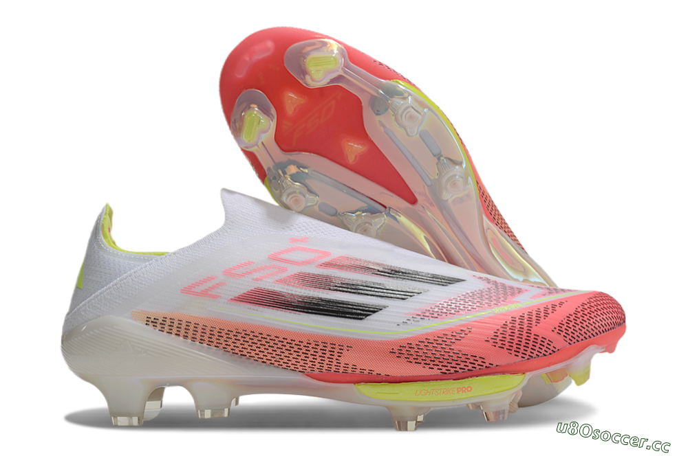 Men's Adidas F50+ Lightstrike Pro Laceless FG Firm Ground Low-Tops Football Boots - White/Red/Yellow/Black 2