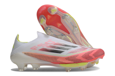 Men's Adidas F50+ Lightstrike Pro Laceless FG Firm Ground Low-Tops Football Boots - White/Red/Yellow/Black