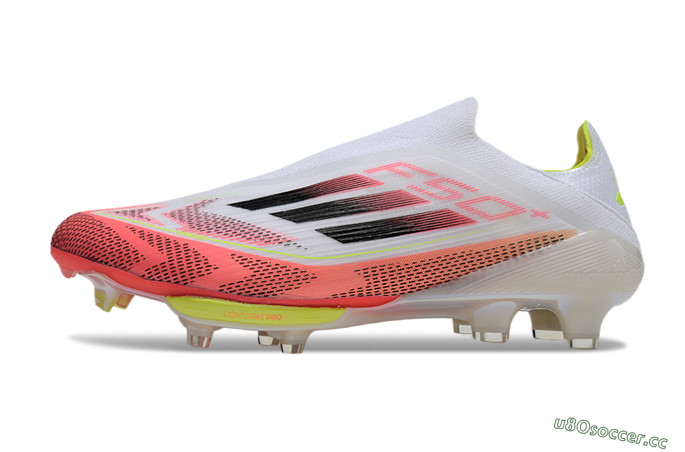 Men's Adidas F50+ Lightstrike Pro Laceless FG Firm Ground Low-Tops Football Boots - White/Red/Yellow/Black 0