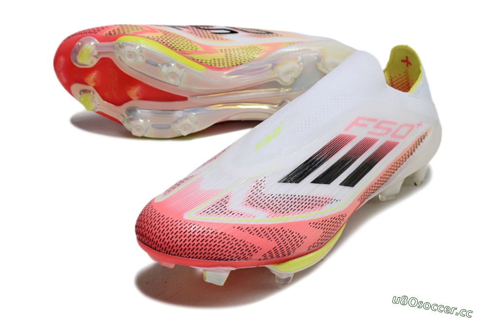 Men's Adidas F50+ Lightstrike Pro Laceless FG Firm Ground Low-Tops Football Boots - White/Red/Yellow/Black 3