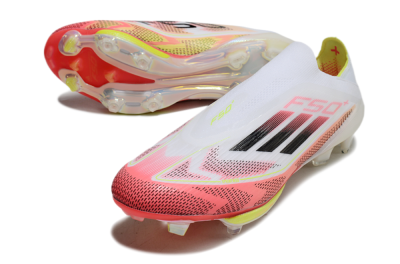 Men's Adidas F50+ Lightstrike Pro Laceless FG Firm Ground Low-Tops Football Boots - White/Red/Yellow/Black
