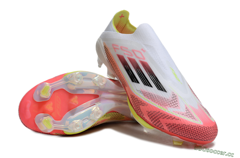 Men's Adidas F50+ Lightstrike Pro Laceless FG Firm Ground Low-Tops Football Boots - White/Red/Yellow/Black 4