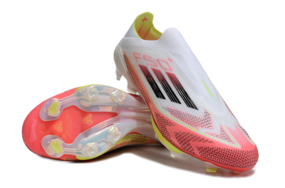 Men's Adidas F50+ Lightstrike Pro Laceless FG Firm Ground Low-Tops Football Boots - White/Red/Yellow/Black