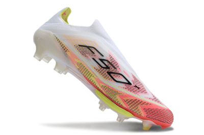 Men's Adidas F50+ Lightstrike Pro Laceless FG Firm Ground Low-Tops Football Boots - White/Red/Yellow/Black