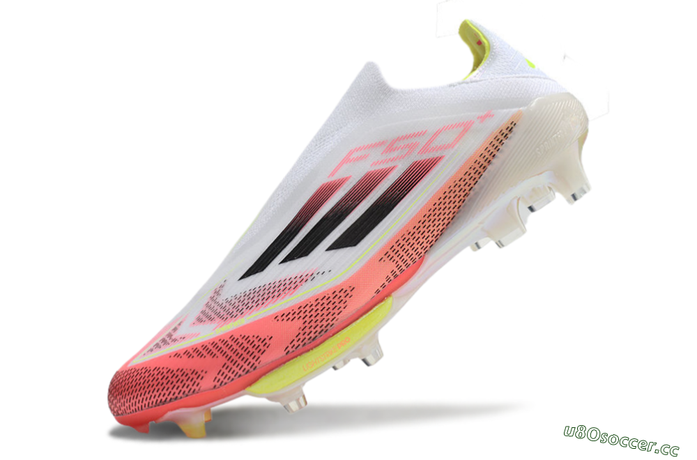 Men's Adidas F50+ Lightstrike Pro Laceless FG Firm Ground Low-Tops Football Boots - White/Red/Yellow/Black 6