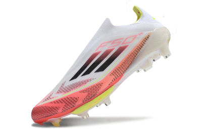 Men's Adidas F50+ Lightstrike Pro Laceless FG Firm Ground Low-Tops Football Boots - White/Red/Yellow/Black