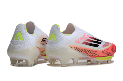 Men's Adidas F50+ Lightstrike Pro Laceless FG Firm Ground Low-Tops Football Boots - White/Red/Yellow/Black