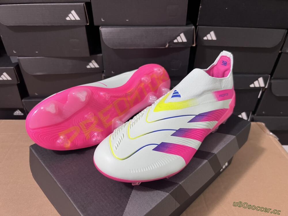 Men's Adidas Predator Elite 24 Laceless FG Firm Ground Low-Tops Football Boots - Jade/Blue/Pink