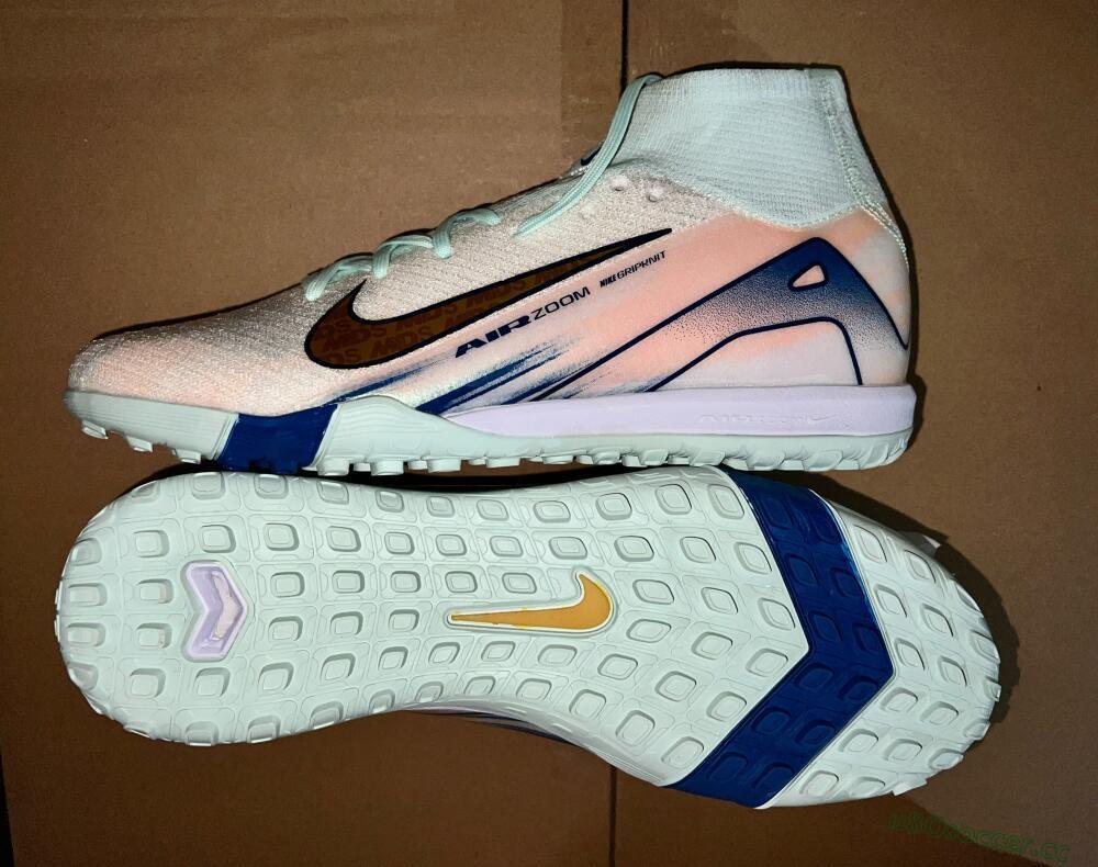Unisex Nike Air Zoom Mercurial Superfly 10 Elite TF Artificial Turf High-Tops Football Shoes - White/Gold/Blue/Pink