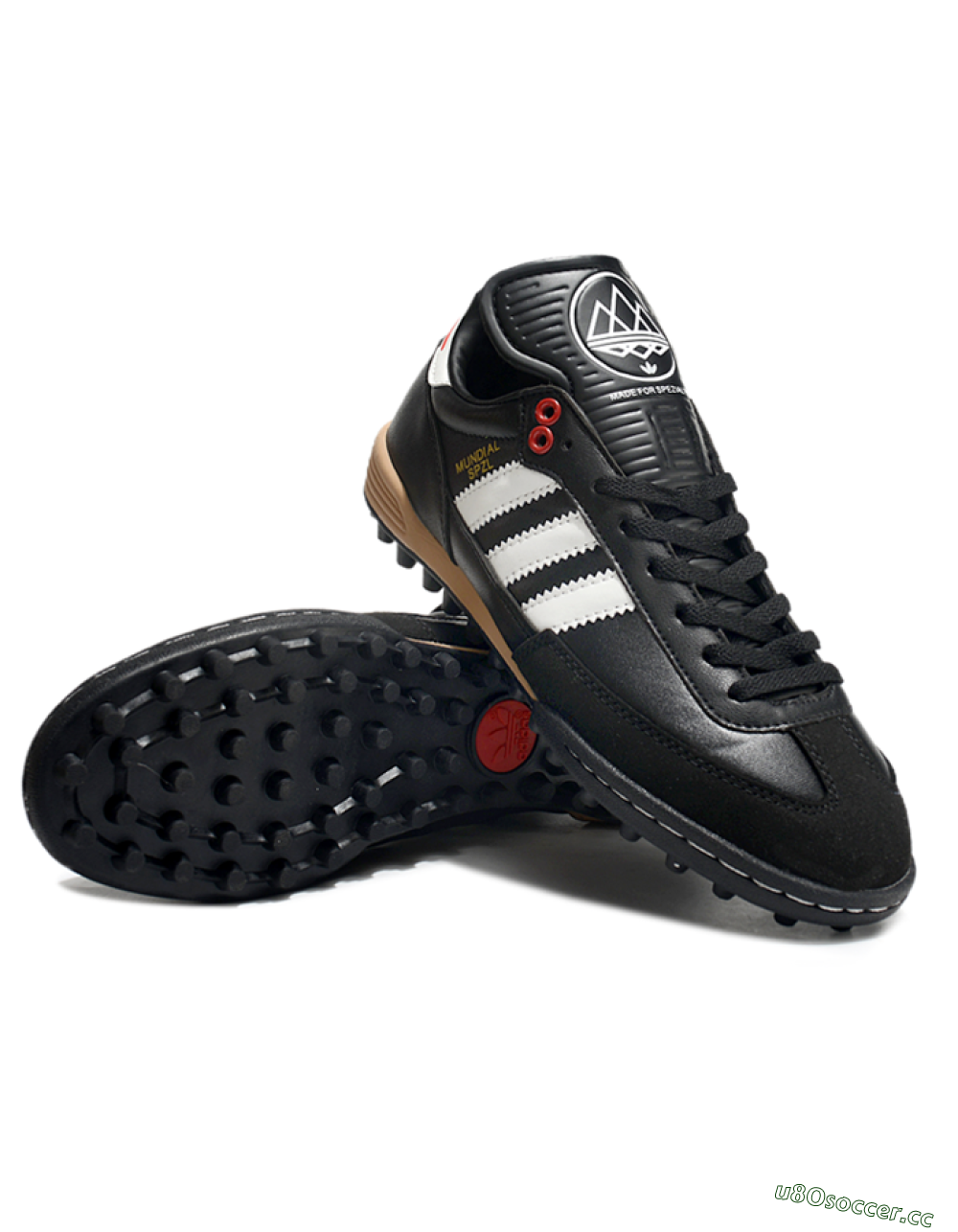 Men's Adidas Mundial Team Astro TF Artificial Turf Low-Tops Football Shoes - Black/White/Red 3