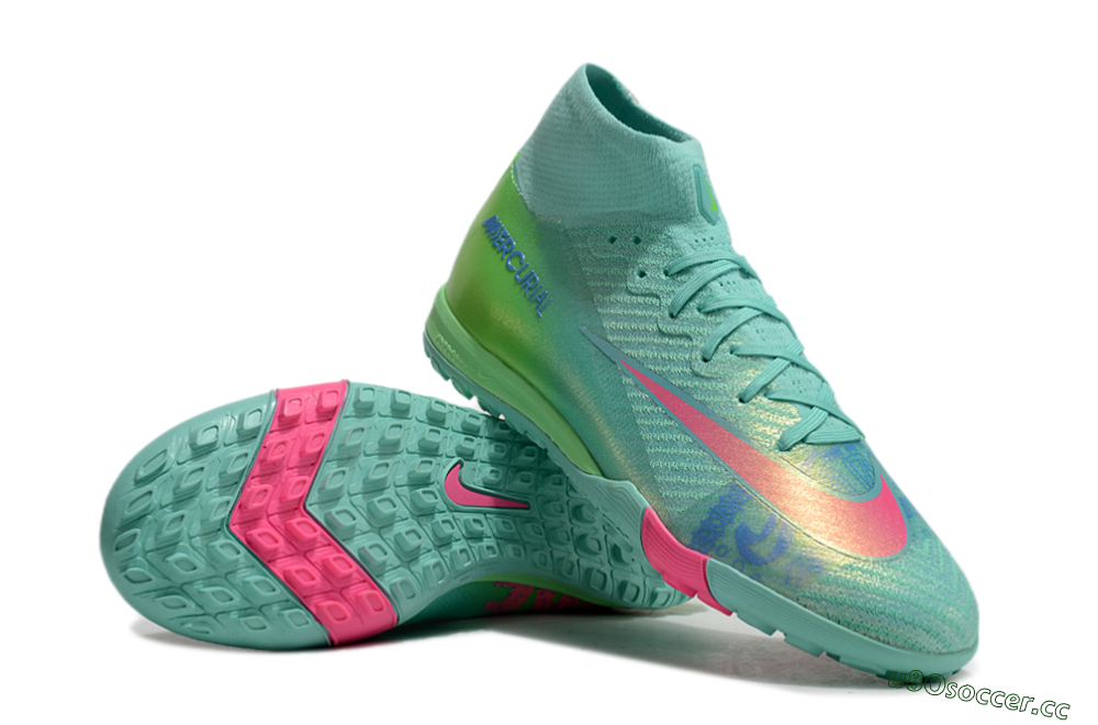 Unisex Nike Air Zoom Mercurial Superfly 10 Elite TF Artificial Turf High-Tops Football Shoes - Jade/Pink/Blue 3