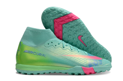 Unisex Nike Air Zoom Mercurial Superfly 10 Elite TF Artificial Turf High-Tops Football Shoes - Jade/Pink/Blue