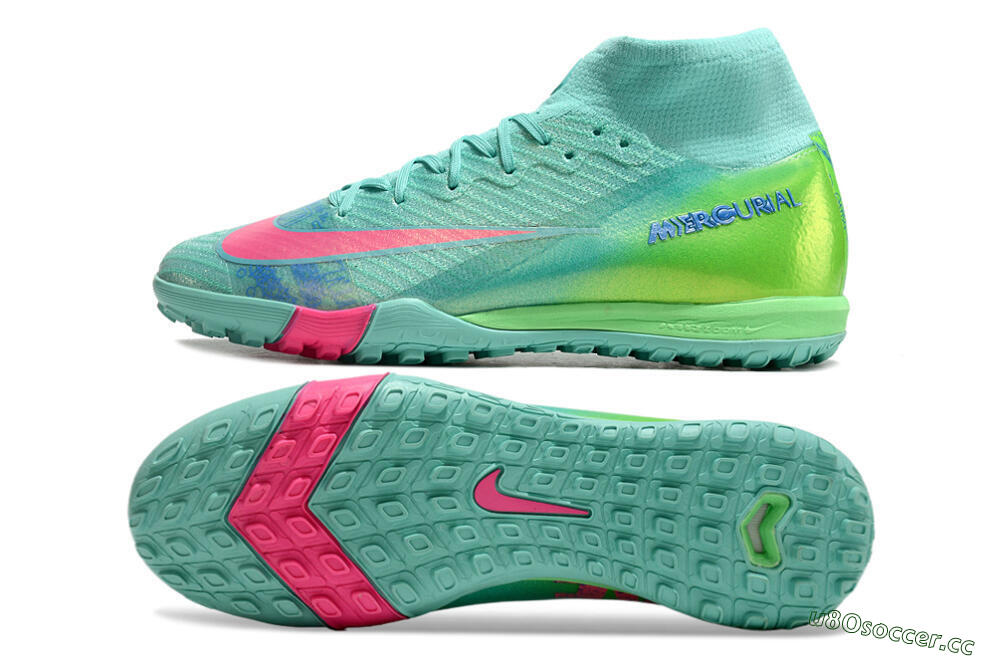 Unisex Nike Air Zoom Mercurial Superfly 10 Elite TF Artificial Turf High-Tops Football Shoes - Jade/Pink/Blue 1