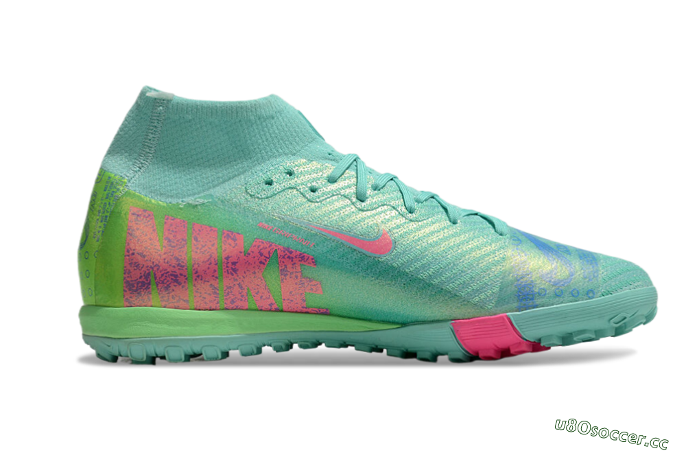 Unisex Nike Air Zoom Mercurial Superfly 10 Elite TF Artificial Turf High-Tops Football Shoes - Jade/Pink/Blue 7