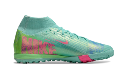 Unisex Nike Air Zoom Mercurial Superfly 10 Elite TF Artificial Turf High-Tops Football Shoes - Jade/Pink/Blue