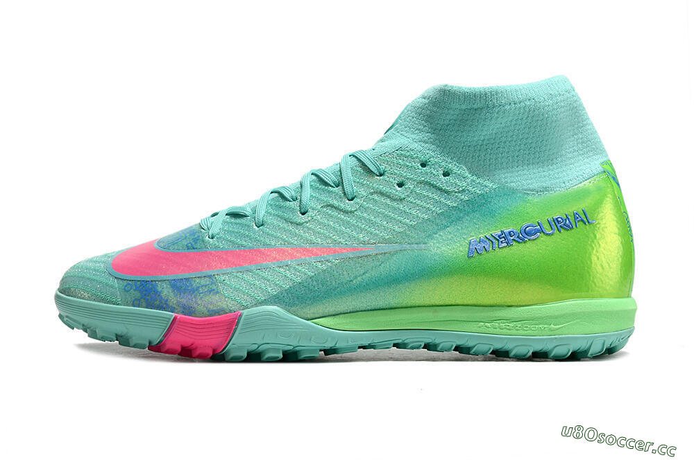 Unisex Nike Air Zoom Mercurial Superfly 10 Elite TF Artificial Turf High-Tops Football Shoes - Jade/Pink/Blue 0