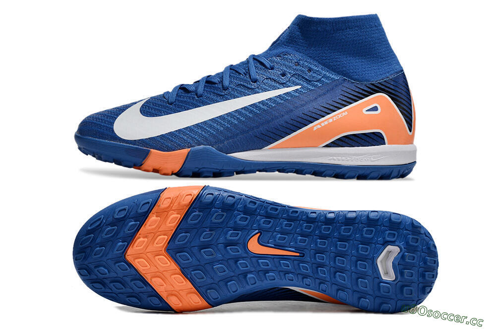 Unisex Nike Air Zoom Mercurial Superfly 10 Elite TF Artificial Turf High-Tops Football Shoes - Blue/White/Orange 1