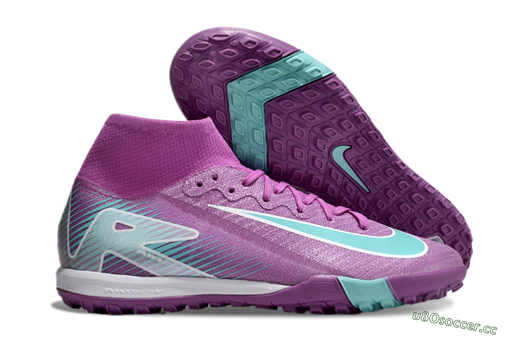 Unisex Nike Air Zoom Mercurial Superfly 10 Elite TF Artificial Turf High-Tops Football Shoes - Purple/Jade/White 2