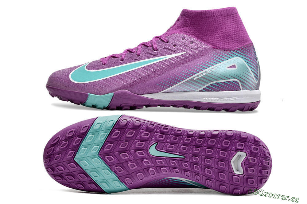 Unisex Nike Air Zoom Mercurial Superfly 10 Elite TF Artificial Turf High-Tops Football Shoes - Purple/Jade/White 1