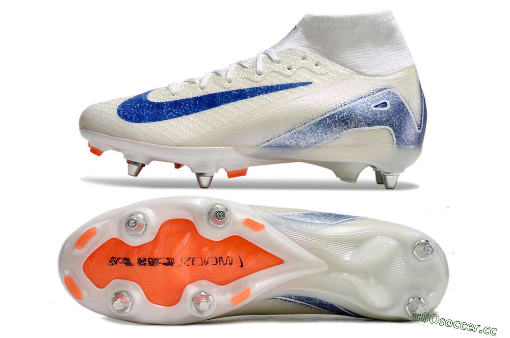 Men's Nike Air Zoom Mercurial Superfly 10 Elite SG Soft Ground High-Tops Football Boots - Beige/White/Blue 1