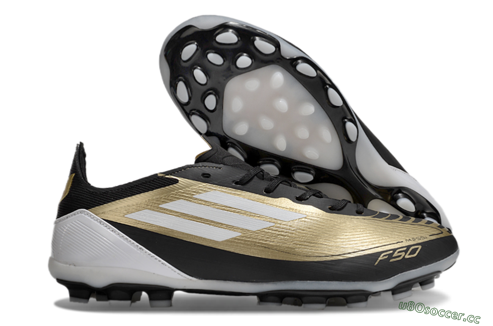 Unisex Adidas F50 Elite Messi MG Multi Ground Low-Tops Football Boots - Gold/Black/White 2