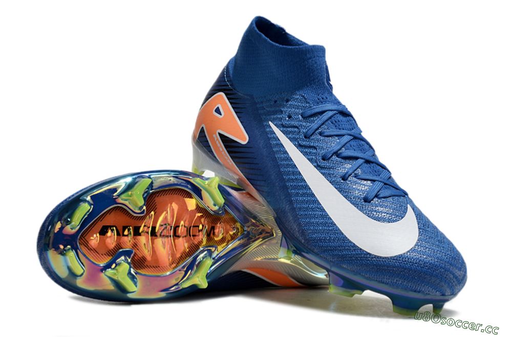 Unisex Nike Air Zoom Mercurial Superfly 10 Elite FG Firm Ground High-Tops Football Boots - Blue/White/Orange 3