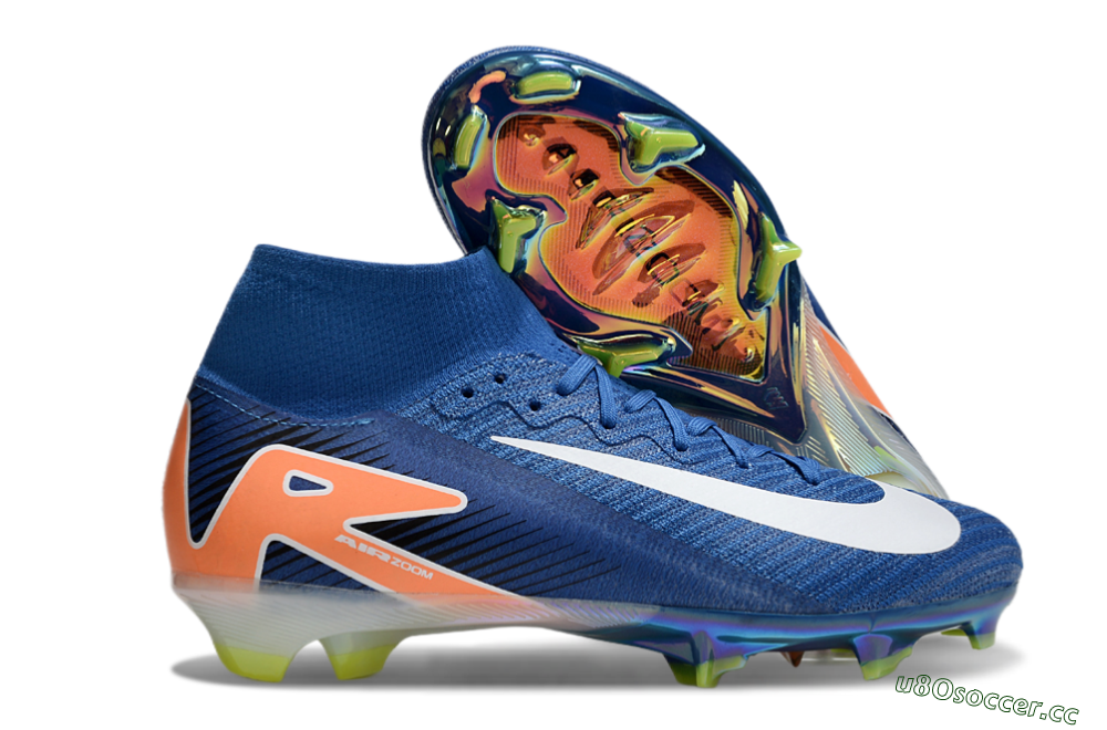 Unisex Nike Air Zoom Mercurial Superfly 10 Elite FG Firm Ground High-Tops Football Boots - Blue/White/Orange 2