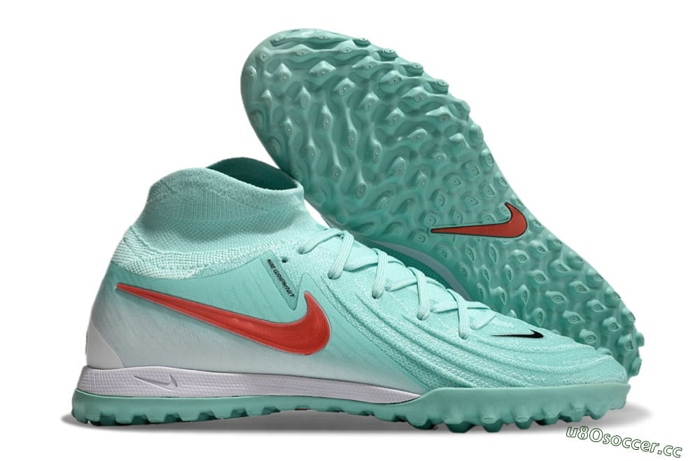 Men's Nike Phantom Luna Elite TF Artificial Turf High-Tops Football Shoes - Jade/Red/White 2