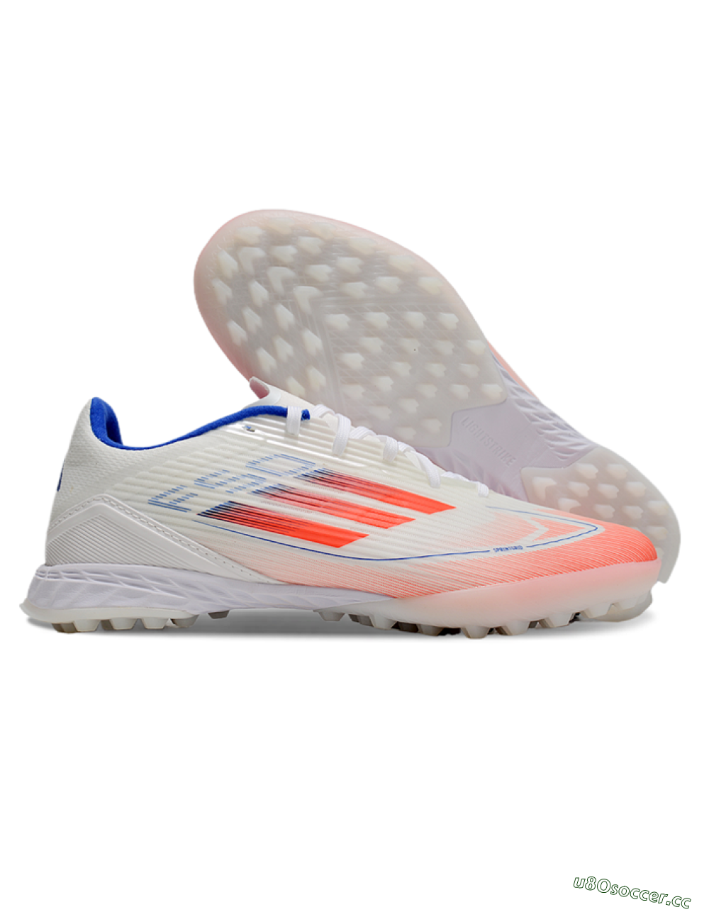 Unisex Adidas F50 Pro TF Artificial Turf Low-Tops Football Shoes - White/Red/Blue 2