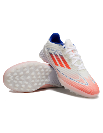 Unisex Adidas F50 Pro TF Artificial Turf Low-Tops Football Shoes - White/Red/Blue